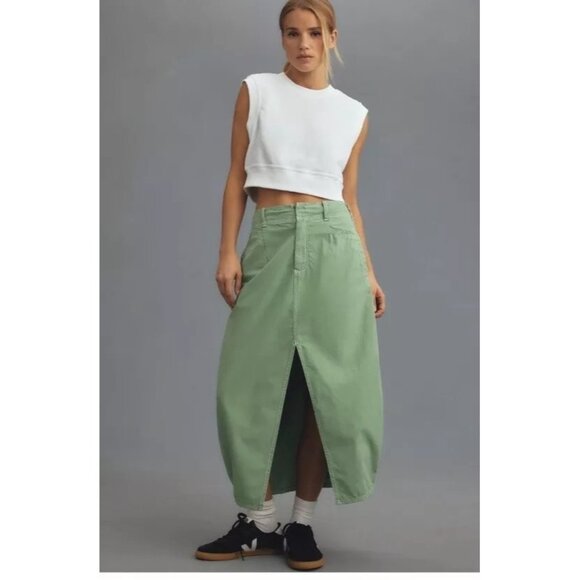 Anthropologie Pilcro Barrel‎ Midi Skirt In Kelly Green Women's Size 4 /s1 - Picture 1 of 10